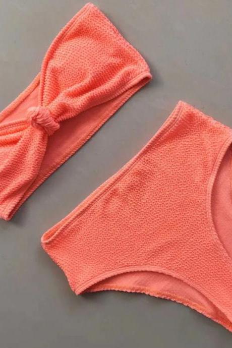 Coral Textured Knotted Headband And Matching Underwear Set