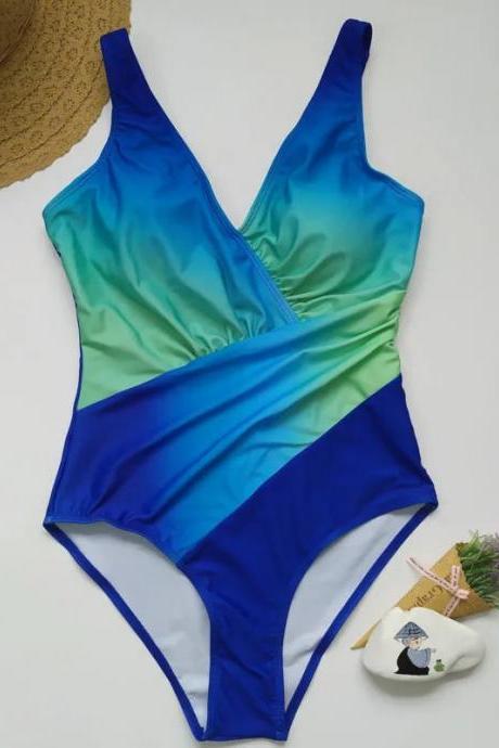Womens Ocean Gradient V-neck One-piece Swimsuit