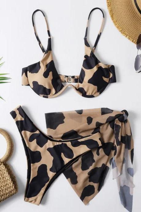 Womens Camouflage Print Bikini Set With Sarong Wrap