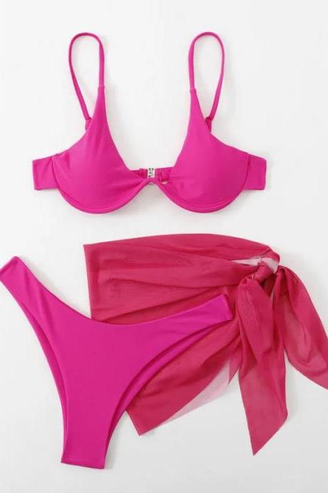 Womens Pink Bikini Set With Matching Sarong