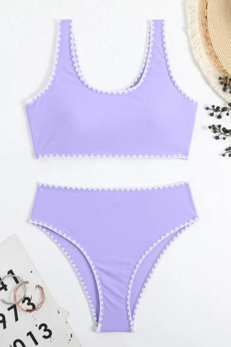 Womens Lilac Bikini Set Scalloped Trim Two-piece Swimwear