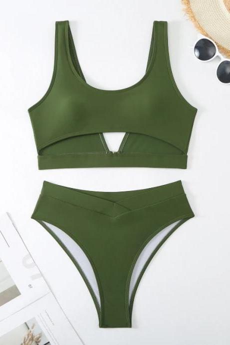 Womens Olive Green Sports Bra And Panty Set