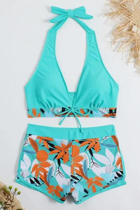 Womens Tropical Print High-waisted Bikini Swimwear Set