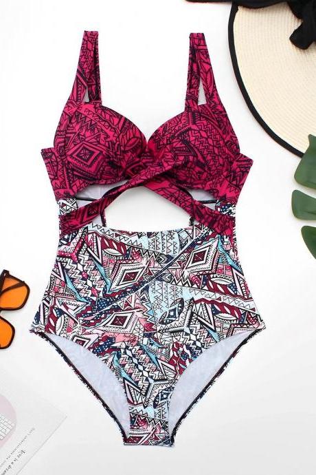 Tribal Print One-piece Swimsuit With Supportive Cups