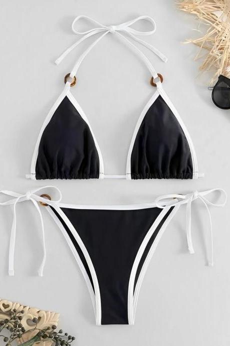 Womens Halter Neck Tie-up Bikini Set With Ring Detail