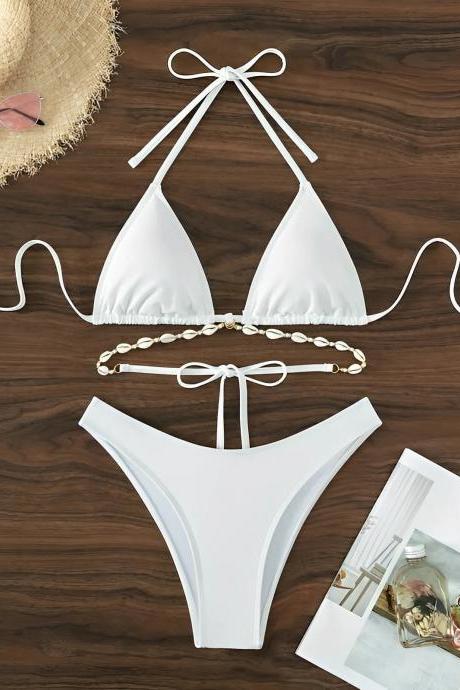 Womens Classic White Halter Neck Bikini Set