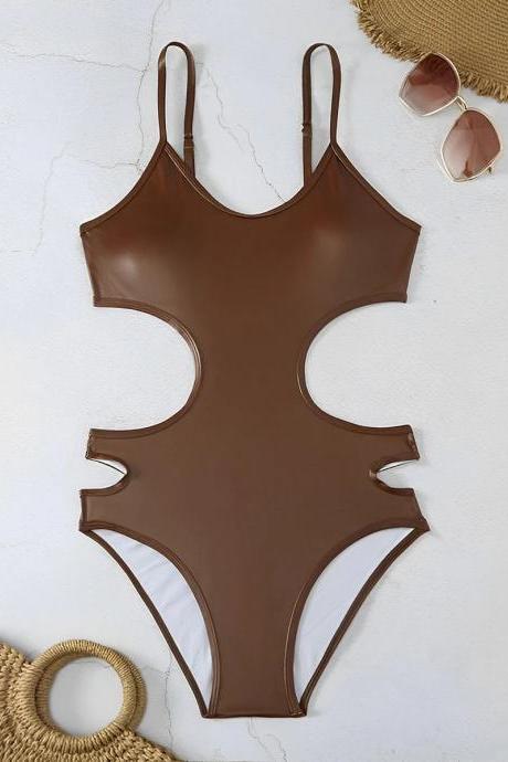 Womens Cutout One-piece Swimsuit In Chocolate Brown