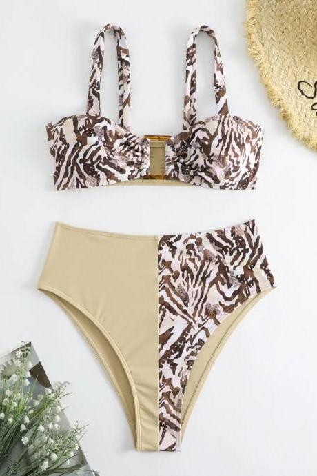 Womens High-waisted Bikini Set Animal Print Swimsuit