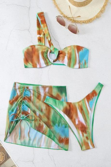 Tie-dye Bandeau Bikini Set With High-waist Bottoms