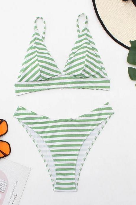 Womens Striped Triangle Bikini Set Adjustable Swimwear