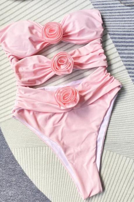 Pink Floral Knot Headband And Bikini Bottom Set