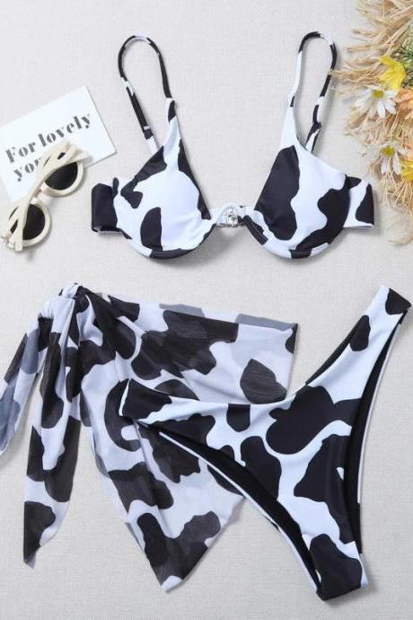 Womens Cow Print Bikini Set With Matching Sarong