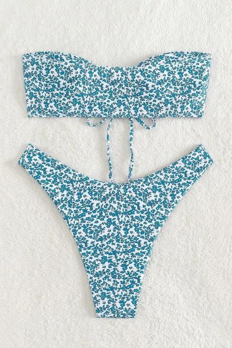 Womens Floral High-waisted Bikini Set Swimwear Two-piece