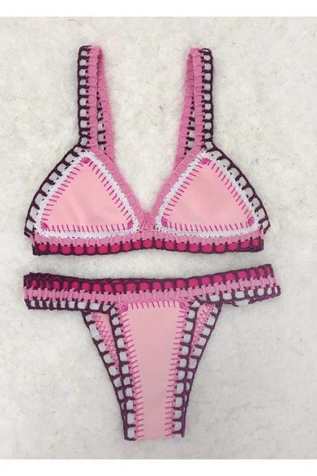 Pink Triangle Bikini Top And Bottom Swimwear Set