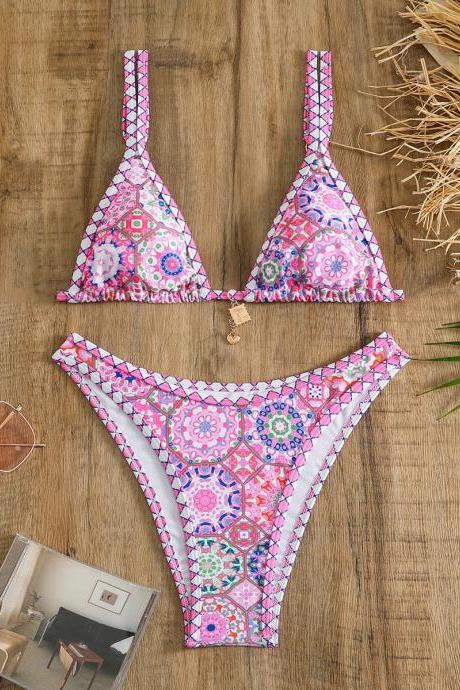 Womens Colorful Geometric Print Bikini Swimwear Set