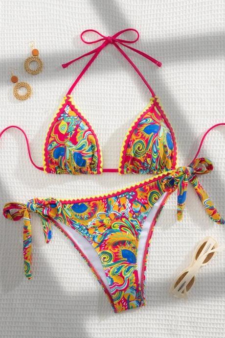 Womens Vibrant Paisley Print Halter Neck Bikini Set