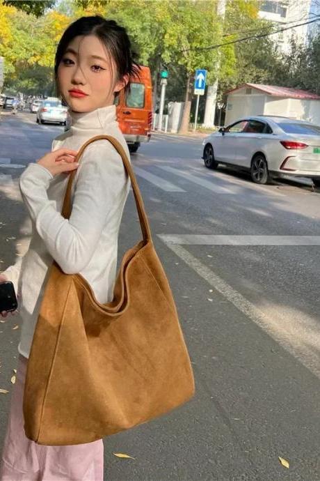 Large Suede Tote Bag Casual Shoulder Handbag For Women