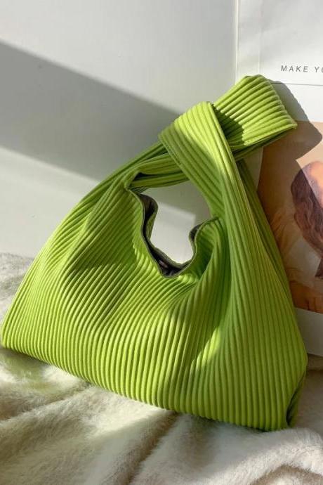 Chic Lime Green Pleated Hobo Handbag With Cutout Handle