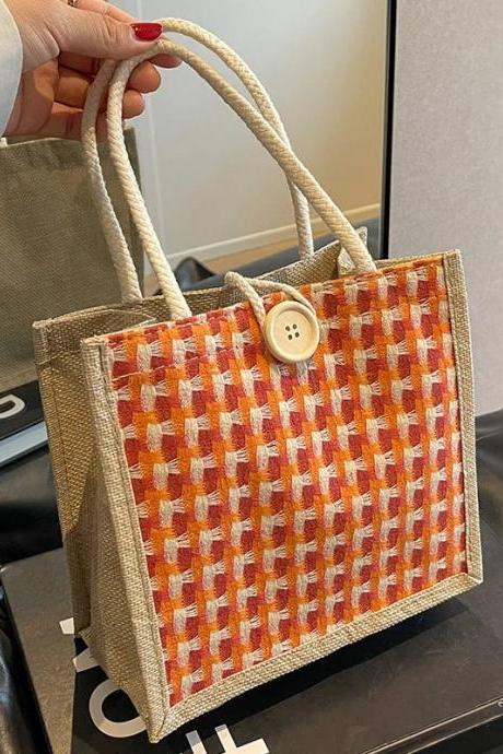 Casual Woven Tote Bag With Nautical Rope Handles