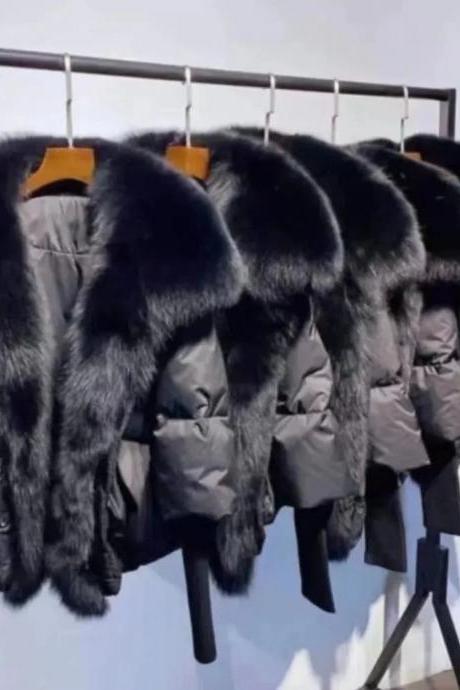 French Black Fur Collar Hooded Faux Fur Cloak Winter