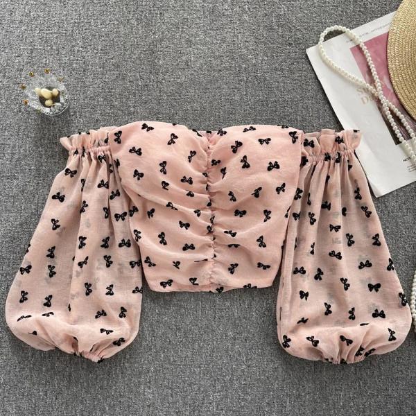 Belong Together Puff Sleeve Open Back Crop Top Floral Print Sun main image 1