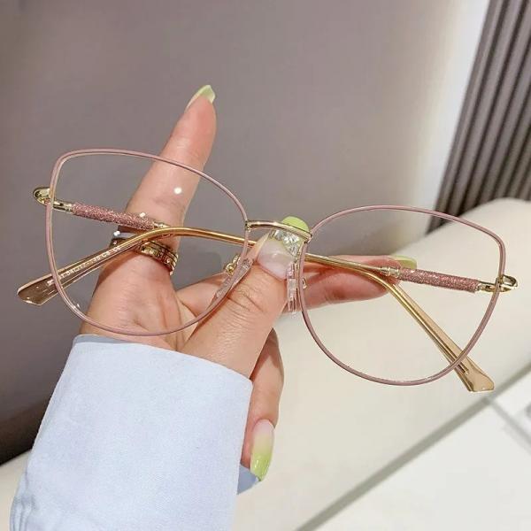 Womens Elegant Rose Gold Glitter-Accented Eyeglasses Frame