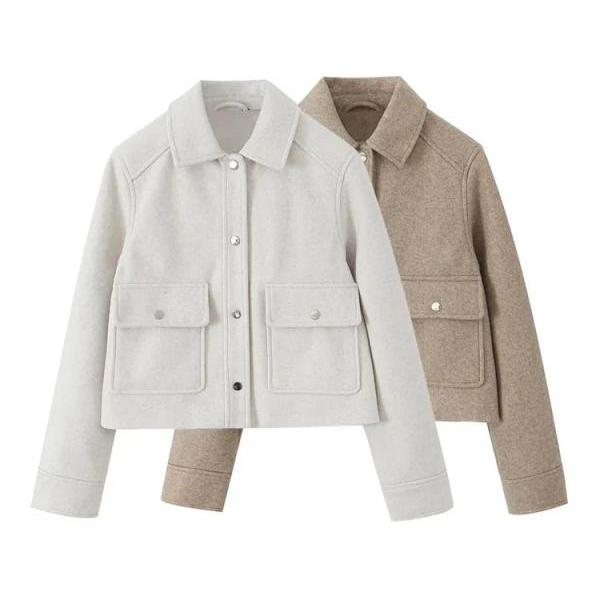 Womens Casual Wool Blend Shirt Jacket With Pockets