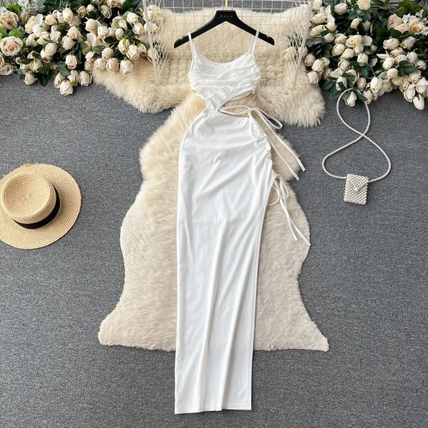Elegant White Sleeveless Side-Tie Evening Maxi Dress