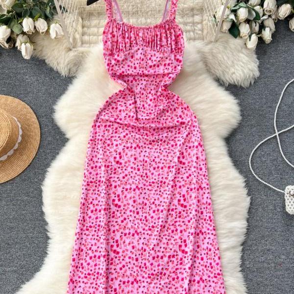 Womens Pink Leopard Print Summer Midi Sundress