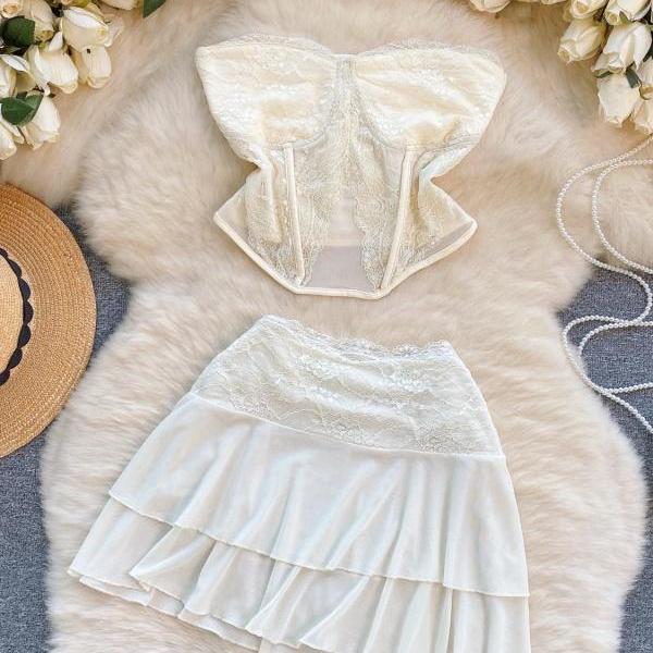 Bridal Lace Corset Top and Tulle Skirt Set
