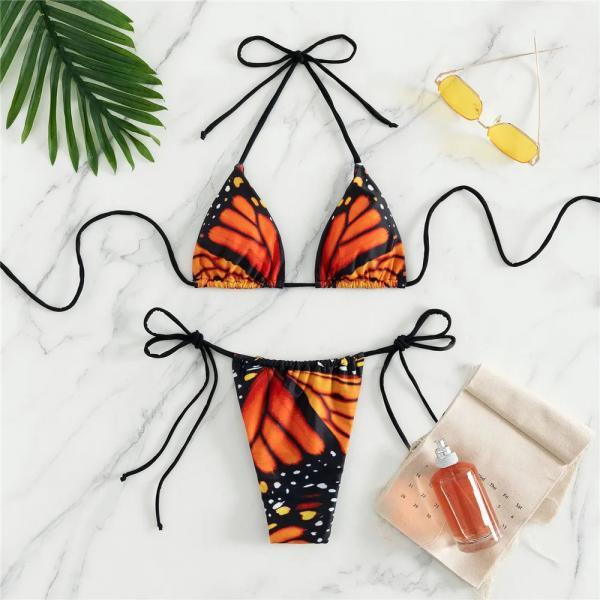Womens Butterfly Print Tie-Back Bikini Swimwear Set