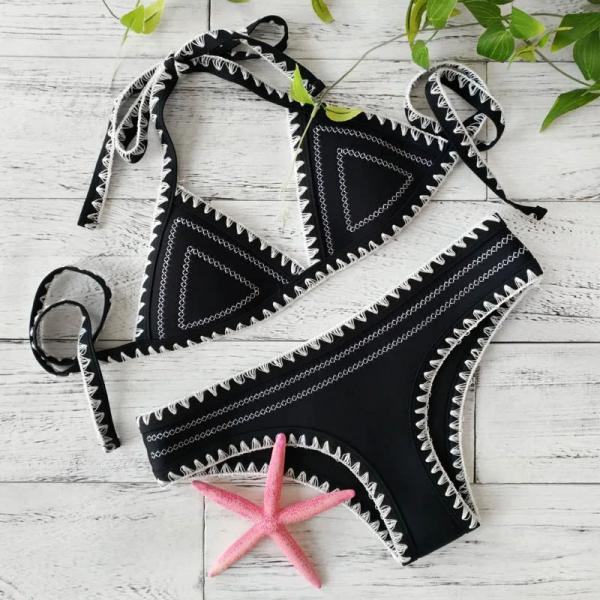 Boho Chic Black Triangle Bikini Set with Tassels