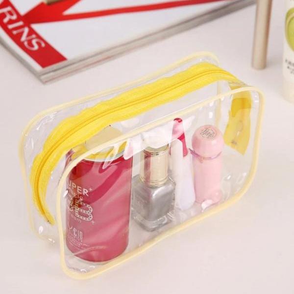 Transparent Cosmetic Pouch Organizer with Yellow Zipper