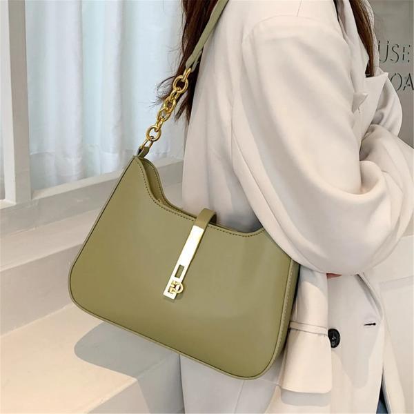 Elegant Olive Green Shoulder Bag with Gold Chain Strap