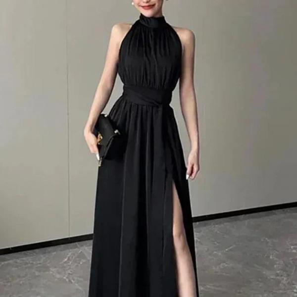 Elegant Black Halter Neck Evening Gown Dress on Luulla