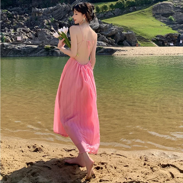 bright pink beach dress Beach Riot Valory Maxi Dress in Pink