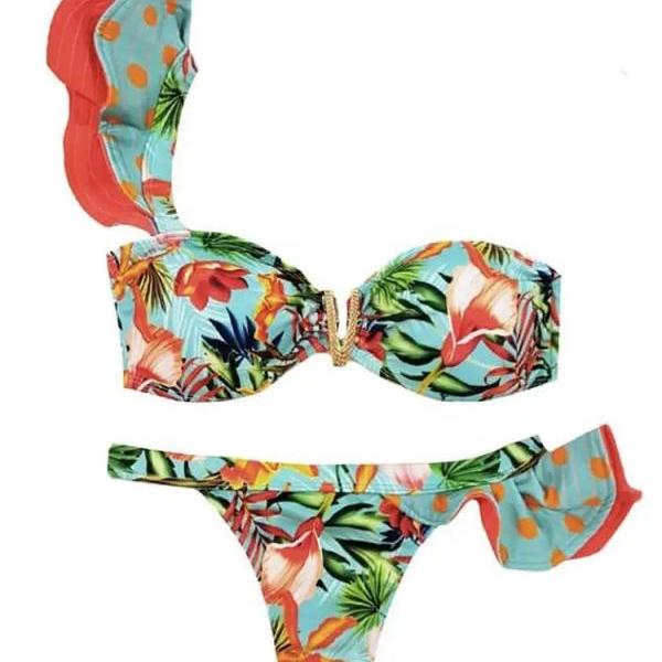 Floral Bandeau 3 Piece Bikini Set main image 0