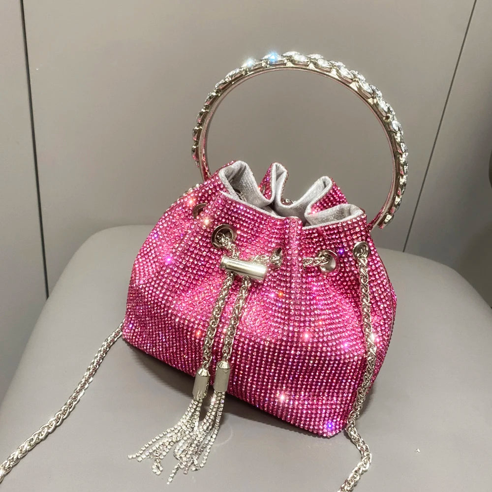 Sparkling Pink Rhinestone Bucket Bag on Luulla