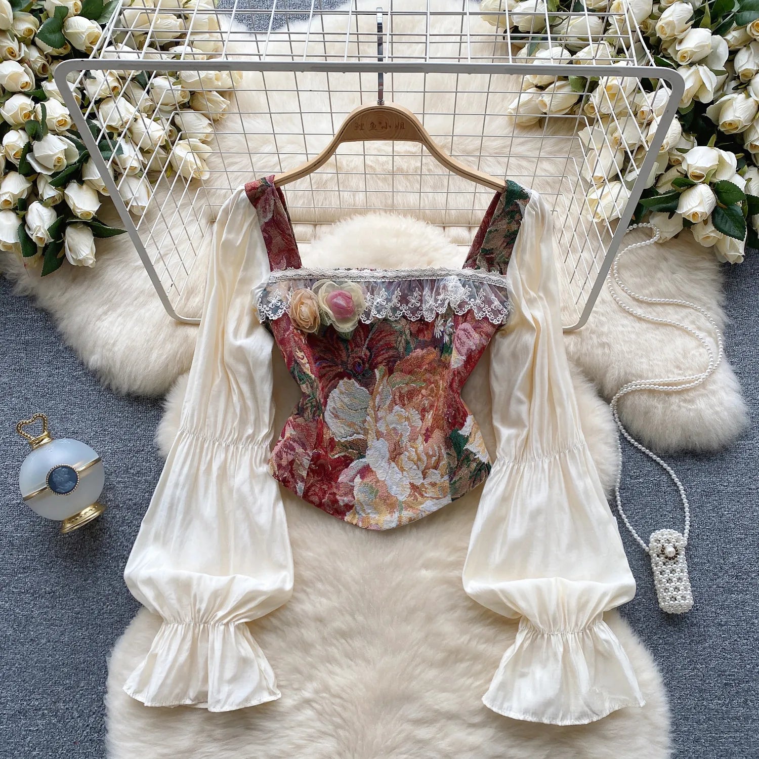 Vintage Floral Corset Top (M) main image 1