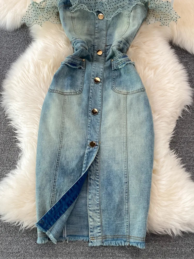 DIVINE DREAM DENIM MIDI DRESS main image 1