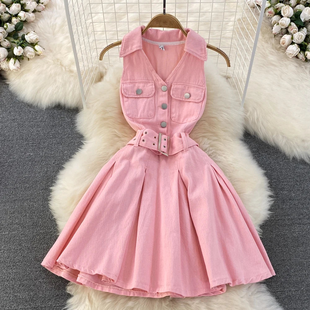 Trend4us Vintage Contrast Lapel Buttoned Fit & Flare Dress