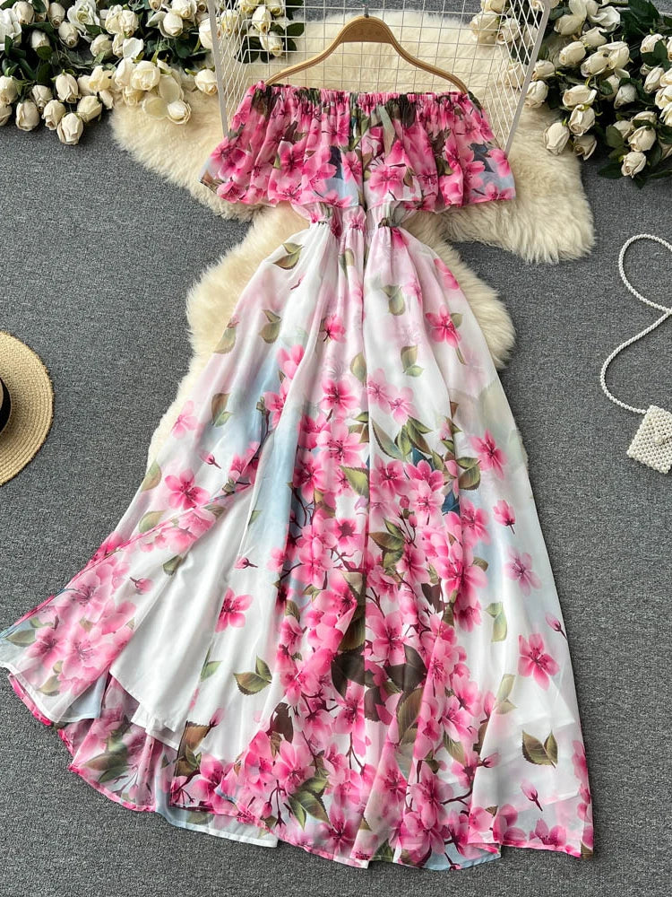 Floral Off Shoulder Ruffle Maxi Dress