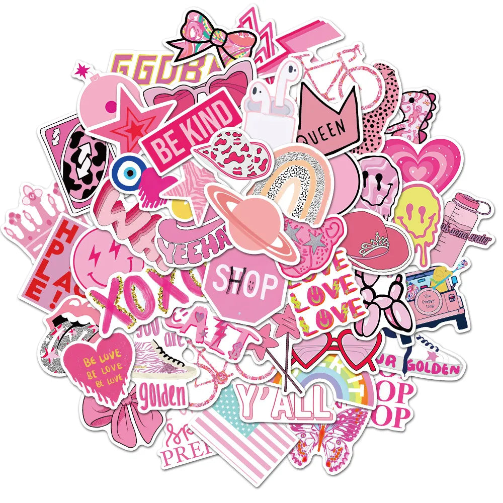 Trendy Pink Assorted Vinyl Stickers Decal Set, 50 Pieces on Luulla