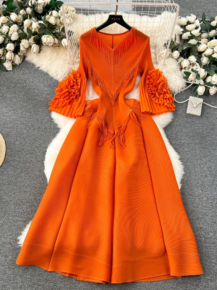 Pleated dress - Rust Orange