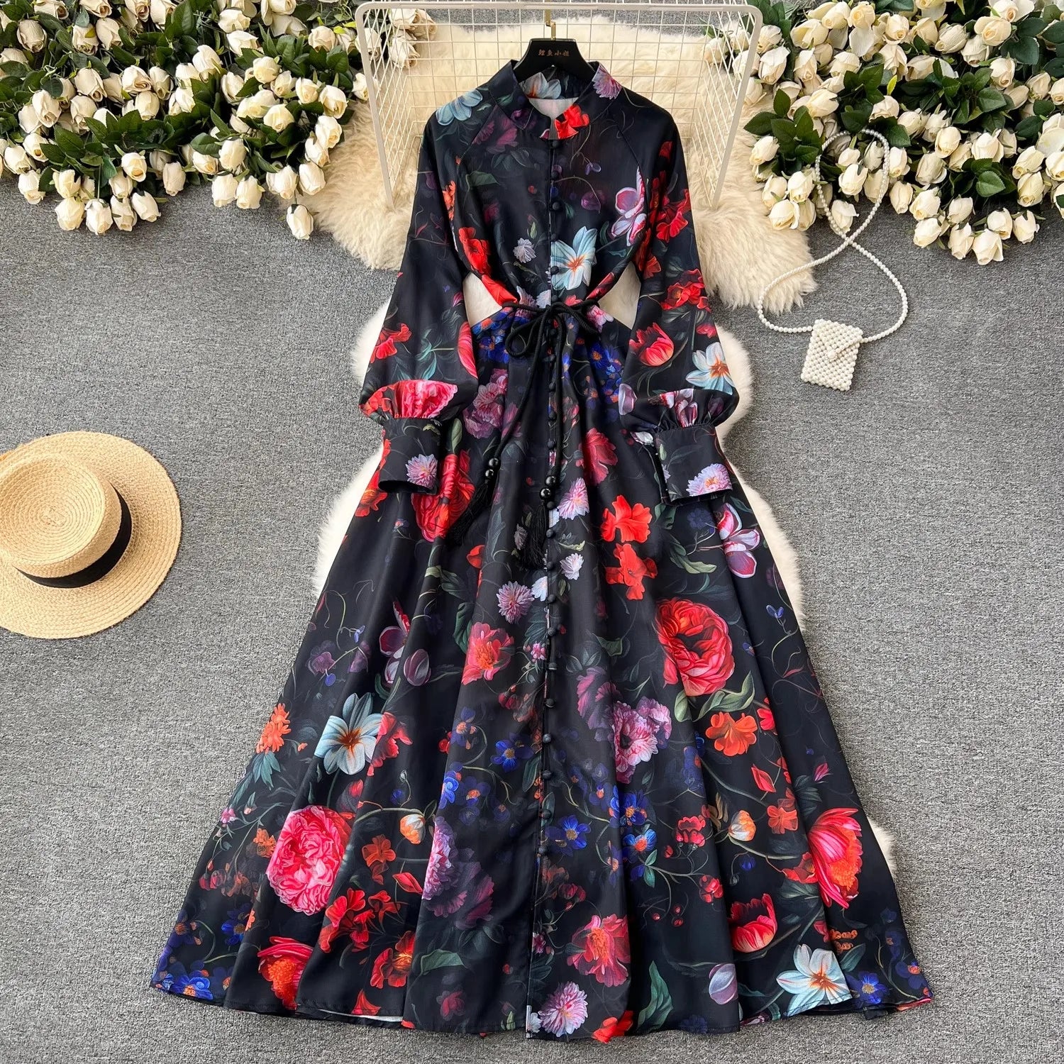 Belted Flared Long Elegant Maxi Dress main image 0