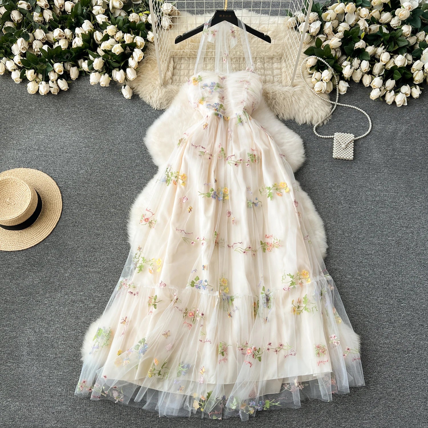 Womens Floral Embroidered Tulle Evening Gown Dress on Luulla