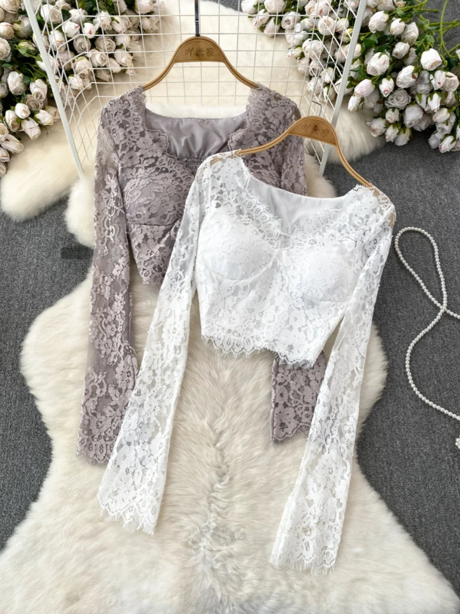 Ellarae Lace Puff Sleeve Crop Top