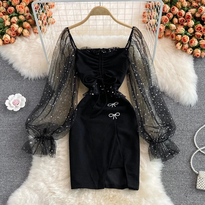 New Sheer Slit Sleeve Black Blouse main image 1