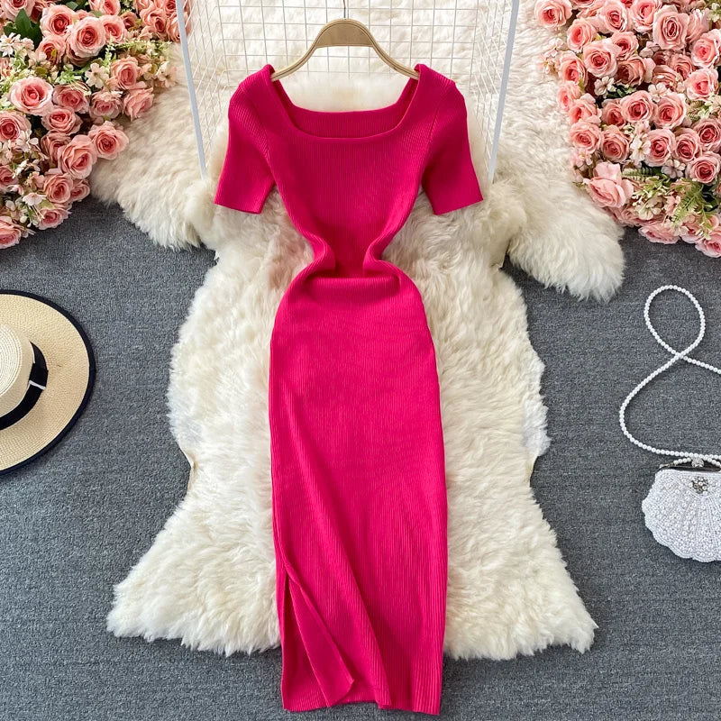 Fuchsia Lace Placket  Midi Shirt Dress