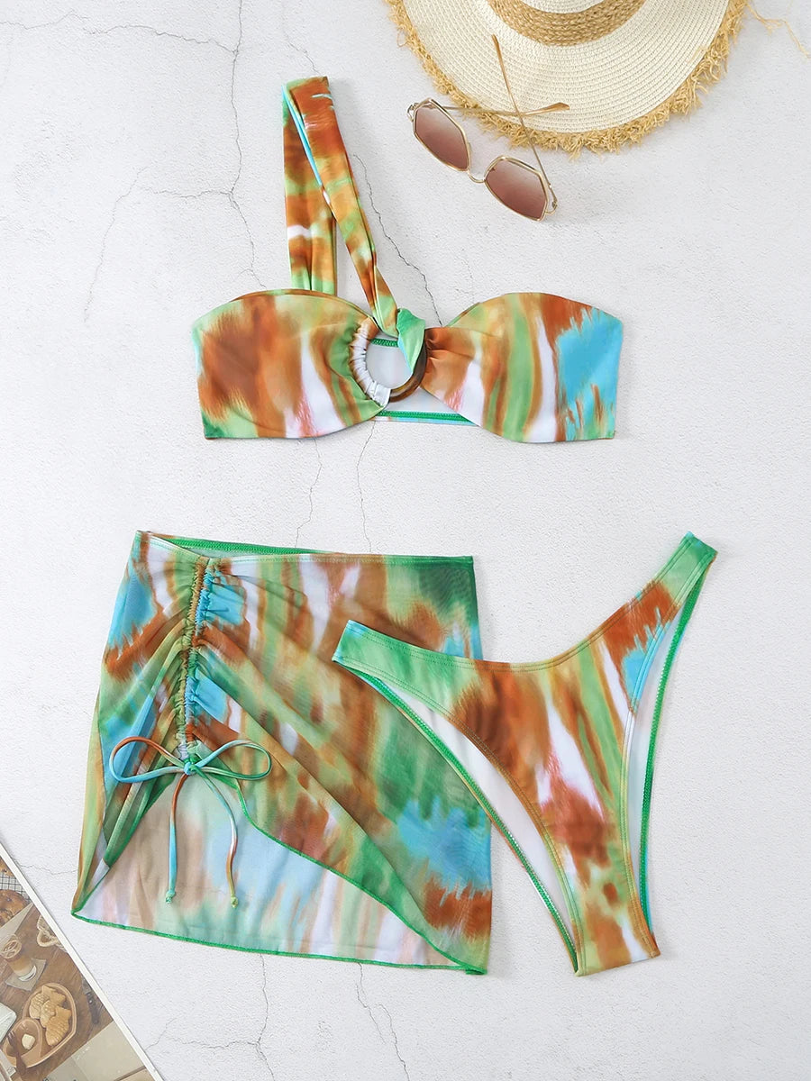Turquoise Print Tie Dye Bandeau Bikini Top X22184